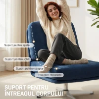 HOMCOM Fotoliu de Living Pivotant Îmbrăcat în Chenilă cu Șezut Lat, Fotoliu Modern pentru Dormitor cu Picioare Metalice, Albastru Închis(m-8)