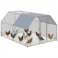 PawHut Gallinero para Exterior Grande 2,8x3,8x1,95 m Jaula de Gallinas de 2 Habitaciones Cubierta de Tela Oxford Anti-UV Plata(m-10)