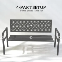 Outsunny Ławka ogrodowa 2-osobowa Metalowa odporna na warunki atmosferyczne Ławka balkonowa z oparciem odpornym na rdzę Geometryczna wytrzymałość do 240 kg(m-7)