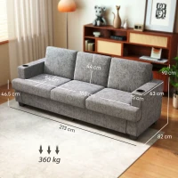 HOMCOM 3 Seater Sofa with USB Ports & Cup Holders - Grey(m-3)