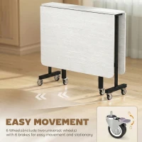 HOMCOM Mobilny Stół Składany z 6 Kółkami i Hamulcami, Składany Stół Kuchenny do Małych Przestrzeni, Biały(m-6)