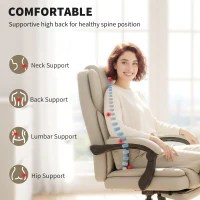 HOMCOM Krzesło biurowe z przyjaznym zwierzętom pokryciem ze skóry ekologicznej, z podnóżkiem, regulowana wysokość, na kółkach, Beżowe(m-4)