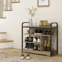 HOMCOM Meuble à chaussures 4 niveaux, meuble de rangement 11 paires de chaussures cadre en métal - 70l x 30P x 65H cm noir(m-10)