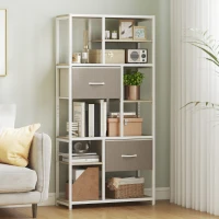 HOMCOM Aufbewahrungsregal 6 Ebenen, Bücherregal mit 2 Stoffschubladen, 9 offene Regalfächer, 72,5 x 30 x 150 cm, weiß(m-2)