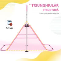 HOMCOM Paralele, Bară de Antrenament cu Înălțime Reglabilă cu 2 Inele și Covoare Antiderapante, 148x105x88-128 cm, Roz(m-4)