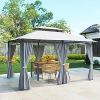 Outsunny Pérgola para Jardim 3x4 m Pérgola de Exterior com Telhado Duplo 6 Paredes Laterais Estrutura Metálica Cinza Escuro(m-7)