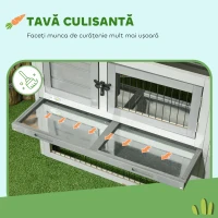 PawHut Cușcă pentru Iepuri de Exterior cu Rampă, Acoperiș Rabatabil și Tăviță, Cușcă din Lemn de Brad, 150x52x68 cm, Gri Deschis(m-6)