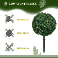 HOMCOM Artificial Boxwood Trees w/ Ground Stake, Set of 2 Ball Shaped Topiary Trees for Home Office & Living Room, UV Resistant(m-5)