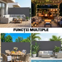 Outsunny Paravan Lateral Retractabil Impermeabil și UV50+, din Aluminiu, Oțel și Poliester, 420x185 cm, Gri Închis(m-7)