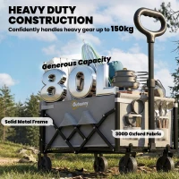 Outsunny 80L Foldable Festival Trolley on Wheels, Collapsible Wagon Cart with Drop-Down Tailgate, Adjustable Handle, Grey(m-6)