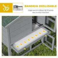 PawHut Conejera de Madera de 2 Niveles con Techo Asfáltico Bandeja Extraíble y Escalera para Exterior 150x45x85 cm Gris(m-6)