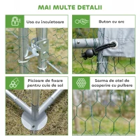 PawHut țarc pentru găini din metal galvanizat cu acoperiș și acoperire anti-UV, 280x380x197 cm, argintiu(m-7)