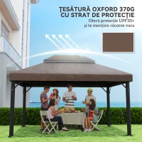 Outsunny Acoperiș pentru Cort de Grădină 3x4 m cu 2 Niveluri din Țesătură Oxford 600D, cu Orificii de Drenaj, Cafeniu(m-6)