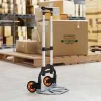 HOMCOM Folding Sack Truck, 70kg Lightweight Hand Truck with Wheels, Foldable Trolley Cart with Telescoping Handle for Warehouse, Office, Luggage, Silver Tone(m-8)