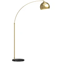 HOMCOM Lampa łukowa, lampa stojąca, regulowana wysokość, przełącznik nożny, podstawa w stylu marmurowym, 170-180 cm, złota/czarna(m-1)