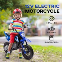 AIYAPLAY 12V Kids Electric Motorbike, Kids Electric Ride on Motorcycle, Battery Powered Toy with Twist Grip Throttle, Training Wheels, Suspension System, Music, for Ages 3-6 Years - Blue(m-6)