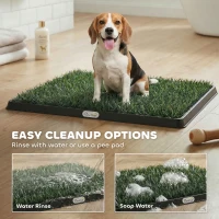 PawHut Honden-wc 76 x 50,5 cm met 2 kunstgras matten, wasbare puppytoilet voor honden, voor balkon, thuis, zwart + groen(m-6)