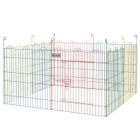 PawHut Parque Plegable para Perros de 8 Paneles Ø156x60 cm Valla Metálica con Puerta Estacas Interior Exterior Multicolor(m-11)