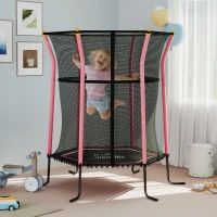 HOMCOM Trampoline pour enfant Ø 1,63 x 1,9 m filet de sécurité porte zippée 6 poteaux rembourrés inclus rose noir(m-10)