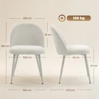 HOMCOM Esszimmerstühle, Küchenstühle, weich gepolstert mit Chenille, 50,5 x 57,5 x 78,5 cm, Cremeweiß(m-3)