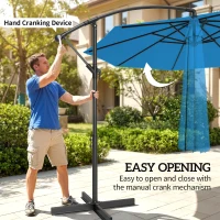 Outsunny 3m Overhanging Cantilever Parasol, with Cross Base - Blue(m-4)