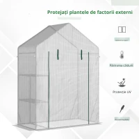Outsunny Sera pentru Gradina pentru Exterior cu 2 Rafturi, Usa tip Rulou, 143x73x195cm, Alb(m-6)