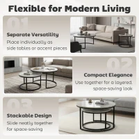 HOMCOM Set of Two Marble-Effect Stacking Tables - Wood Grey(m-5)