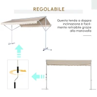 Outsunny Tenda Parasole a Doppia Pendenza 3 x 3 m, Retrattile Manualmente, Inclinazione Regolabile, Anti-UV, in Acciaio e Poliestere Impermeabile, Beige(m-4)