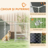 PawHut Țarc pentru câini cu acoperișuri și boluri rotative, din oțel și material Oxford, 4x2,3x1,5 m, argintiu(m-5)