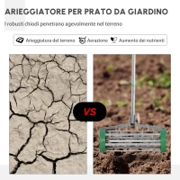 Outsunny Rastrello Scarificatore con Ruote da Giardino Ferro zincato 135×42×15cm Verde, argento(m-4)
