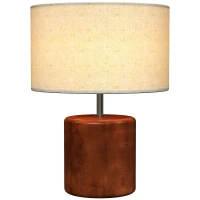 HOMCOM Rustikale Tischlampe Nachttischlampe mit Holzfuß Leinen-Lampenschirm Kippschalter Dunkel(m-7)