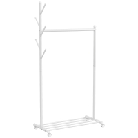 HOMCOM Burro para Ropa con Ruedas 5 Ganchos Barra para Colgar y Balda Inferior para Recibidor Entrada 86x43x171 cm Blanco