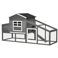PawHut Gallinero de Madera Exterior Jaula para 2-4 Gallinas con Corral de Alambre Techos Asfálticos Nido Bandeja Extraíble y Rampa 200x80x105 cm Gris(m-11)