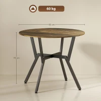 HOMCOM Dining Table, Round Kitchen Table with Black Legs, Anti-slip Foot Pads for Living Room, Dining Room 90 x 76 cm, Rustic Brown(m-3)