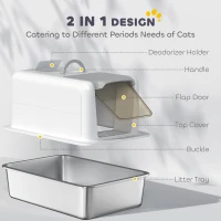 PawHut Stainless Steel Cat Litter Box with Removable Lid, Scoop, Filter Bags, for Large Cats, White(m-6)