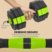 SPORTNOW Conjunto de Halteres Ajustáveis 4 em 1 25 kg Conjunto de Pesos Utilizado como Kettlebell Barra Halteres ou Suporte para Flexões Verde(m-6)