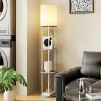 HOMCOM Stehlampe mit Ablagen, 3 Farbtemperaturen, Fernbedienung für Wohnzimmer, Schlafzimmer, Büro, Grau(m-5)