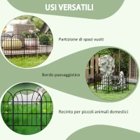 Outsunny Recinzione Decorativa da Giardino con 8 Pannelli, Bordi in Metallo con Ornamenti, 264 x 61 cm, Nero(m-4)