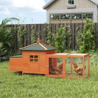 PawHut Gallinero de Madera Exterior Jaula para Gallinas con Nidos Corral Bandeja Extraíble Tapa Abatible 196x76x97 cm Naranja(m-2)