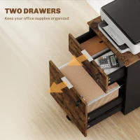 HOMCOM Two-Drawer Lockable Filing Cabinet - Black and Rustic Brown(m-4)