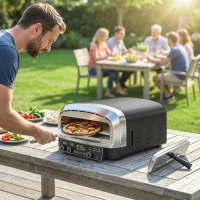 Outsunny Outdoor Pizza Oven Dual Heat Control 6 Presets Electric Pizza Maker with 37 cm Stone and Peel(m-2)