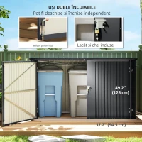 Outsunny Cutie Depozitare Pubele pentru 3 Recipiente de 240L cu 2 Uși și Încuietori, 233x105x118,5/133 cm, Gri(m-5)