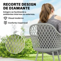 Outsunny Conjunto de 4 Cadeiras de Jardim Exterior em PP com Encosto Diamante  Apoios de Braços e Pés Metálicos 6x51x84 cm Cinzento(m-5)