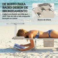 Outsunny Conjunto de 2 Espreguiçadeiras Dobráveis com Dossel 360° Encosto 5 Posições Orifício Facial e Textilene 550 g/m² 188x56x27 cm Bege(m-5)