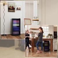 HOMCOM Mini Kühlschrank 93L Kühlbox mit Glastür, verstellbaren Regalen, LED, Temperaturregelung, 47,2 x 43,7 x 83,3 cm Schwarz(m-9)