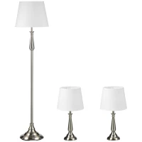HOMCOM 3-częściowy zestaw lamp w stylu retro, 2 lampy stołowe, 1 lampa podłogowa, 35,5 cm x 35,5 cm x 146 cm, Srebrny + Biały(m-10)