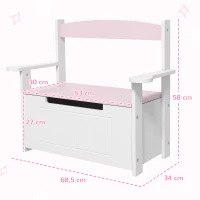 AIYAPLAY Banc de Rangement pour Enfants avec Dossier Couvercle Amortisseur Charge 30 kg pour Salles de Jeu 68,5x34x58 cm Rose et Blanc(m-3)
