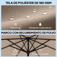 Outsunny Sombrilla Terraza Exterior Ø2,7 m Sombrilla con Inclinación Ajustable 3 Posiciones Manivela y Volante Caqui(m-7)