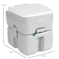 Outsunny Vas de toaletă portabil 20L cu indicator de nivel Sarcină 150 kg pentru camping, călătorii, seniori, rulotă, barcă 33x40x43 cm Gri(m-3)