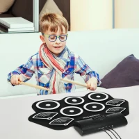 SPORTNOW Électronique drum set, kit de batterie électrique, avec 9 pads, pédales et baguettes de tambour, silicone, blanc et noir(m-10)